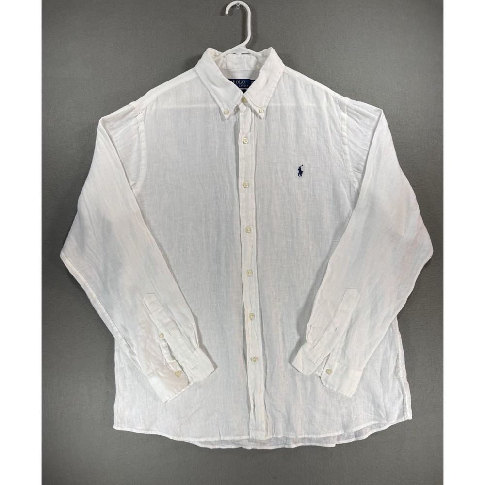 Polo Ralph Lauren Men's Long Sleeve 100% Linen Button Shirt In White Size XL
